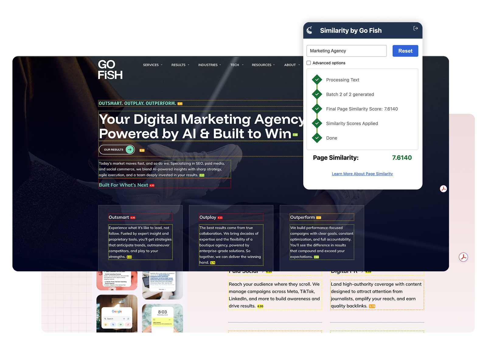 Similarity Extension analyzing SEO content with semantic scoring