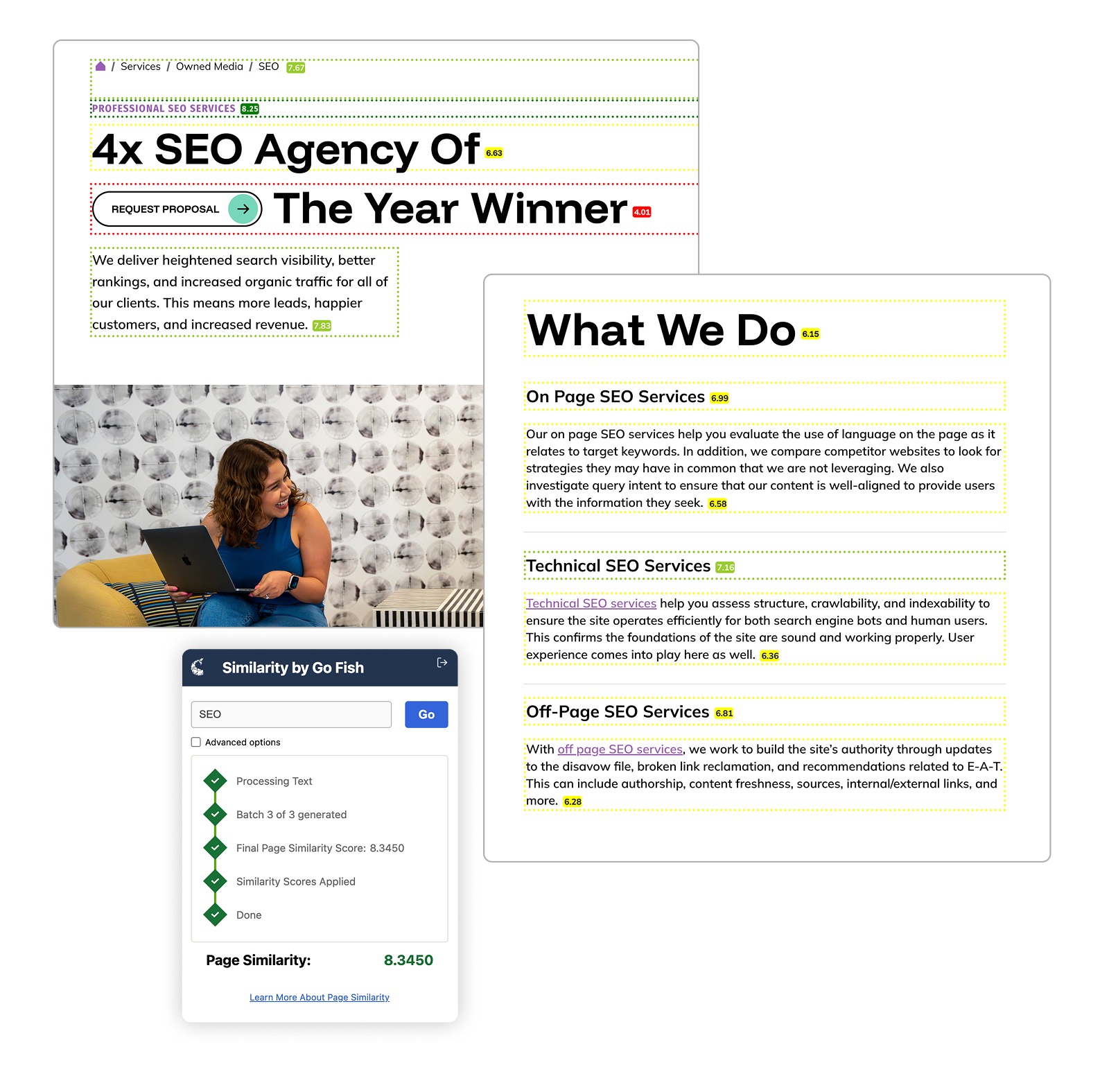 Similarity extension showing AI semantic similarity scores for GEO
